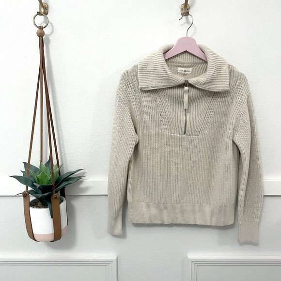 Lou & Grey Tan Zip Neck Thick Knit Quarter Zip Sweater Size M - Picture 2 of 6